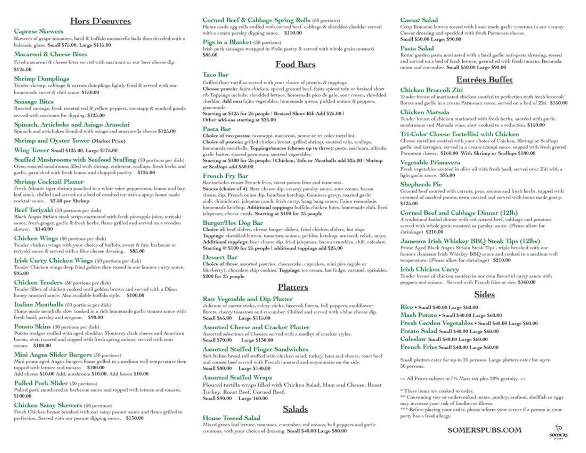 Upstairs Boston Menu