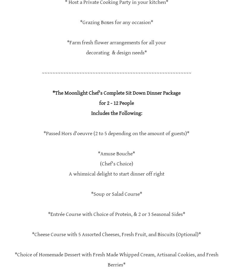 The Moonlight Chef LLC Menu