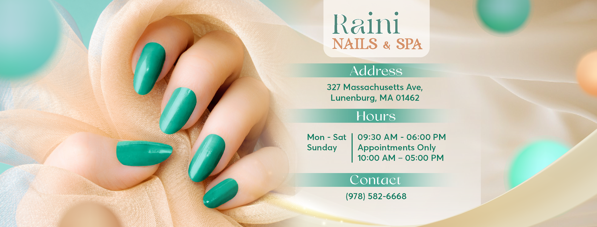 Raini Nails and Spa 327 Massachusetts Ave, Lunenburg Massachusetts 01462