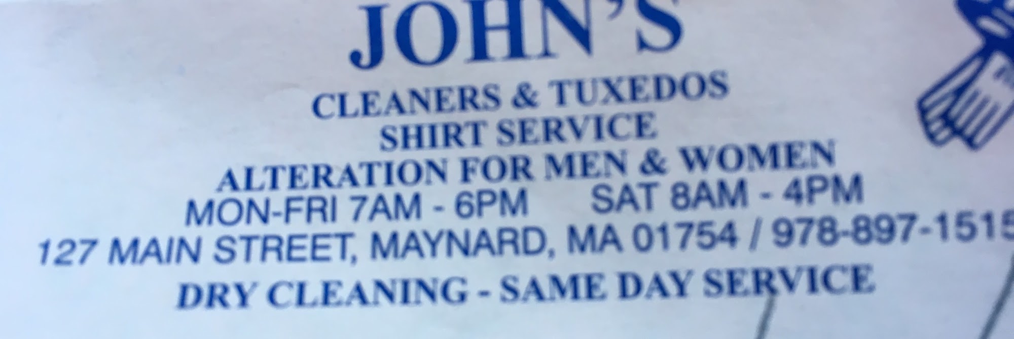 John's Cleaners & Tuxedos 127 Main St, Maynard Massachusetts 01754