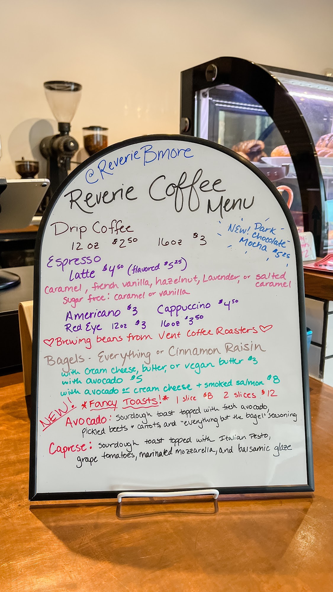 Reverie Coffee Menu