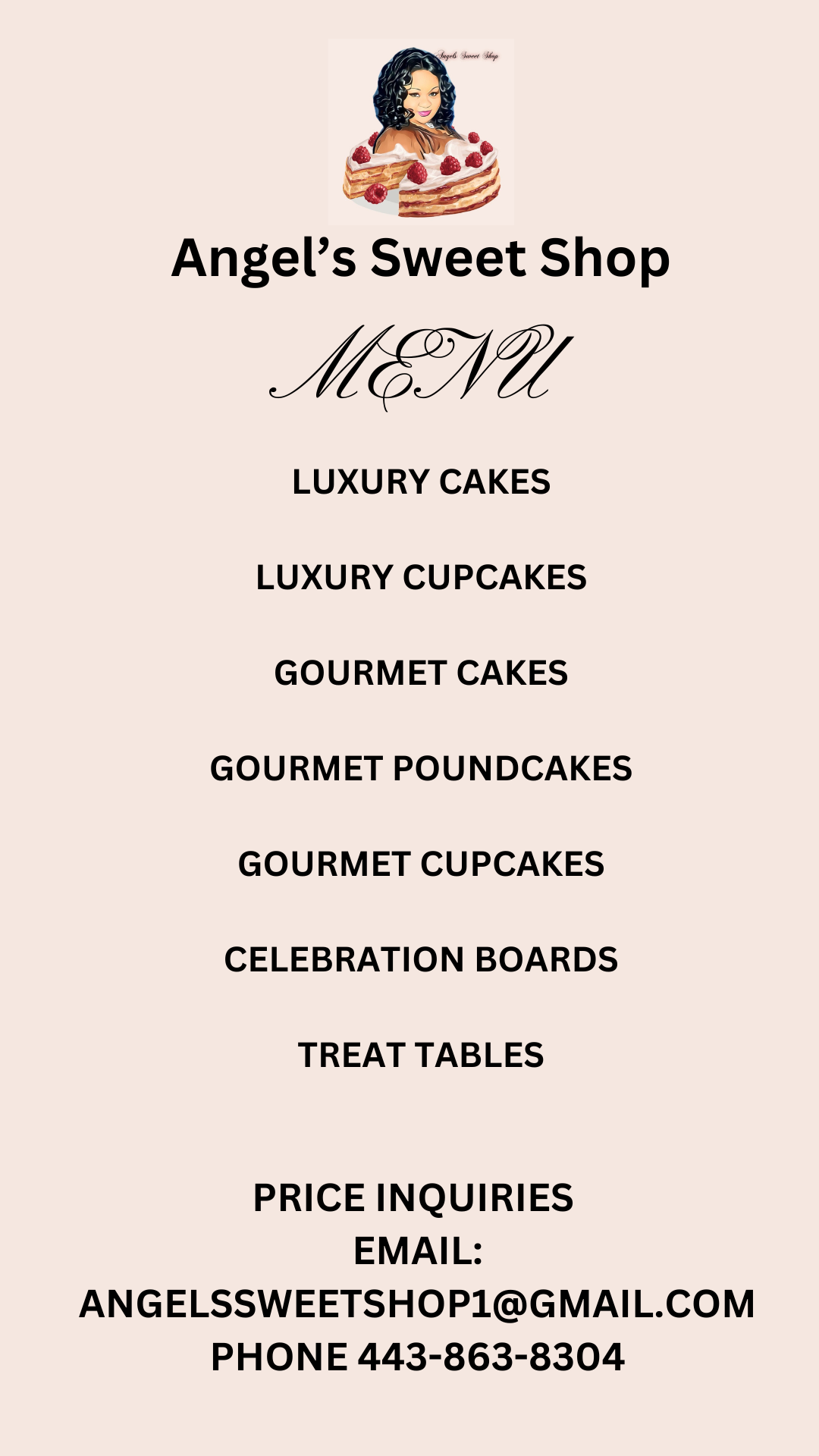 Angel's Sweet Shop Menu