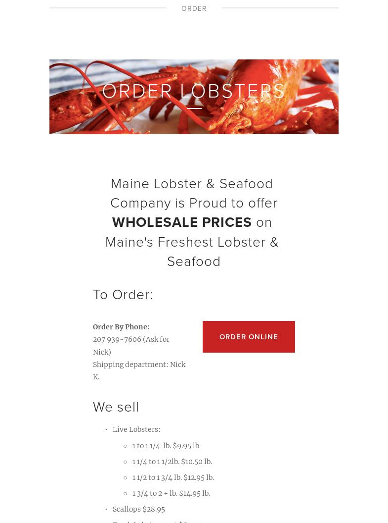 Maine Lobster & Sea Food Co Menu