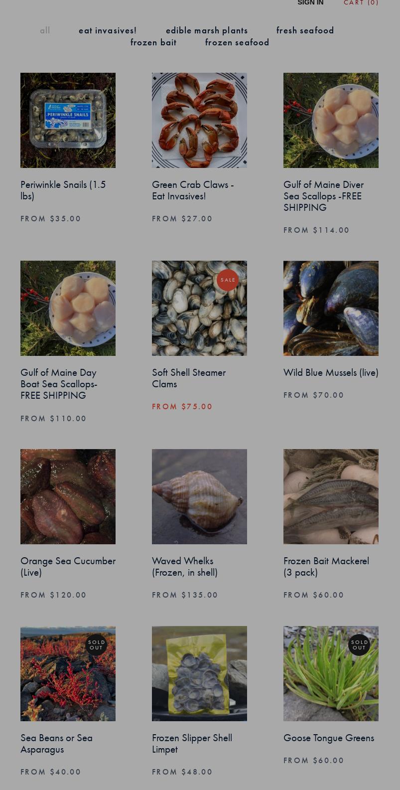 Gulf of Maine, Inc. Menu