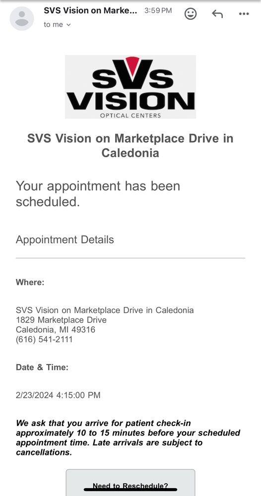 SVS Vision Optical Centers 1829 SE Marketplace Dr, Caledonia Michigan 49316