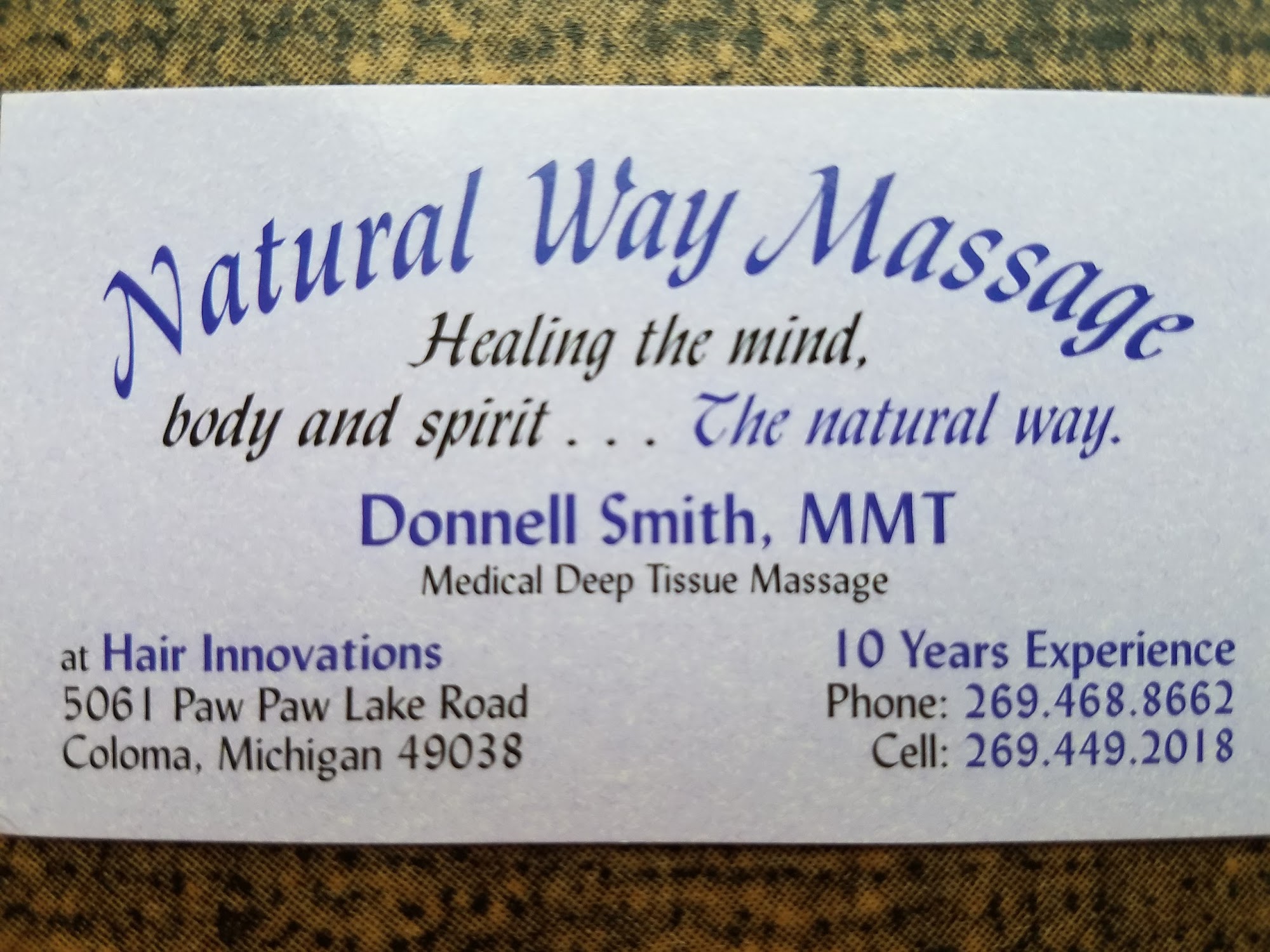 Natural Way Massage 5061 Paw Paw Lake Rd, Coloma Michigan 49038
