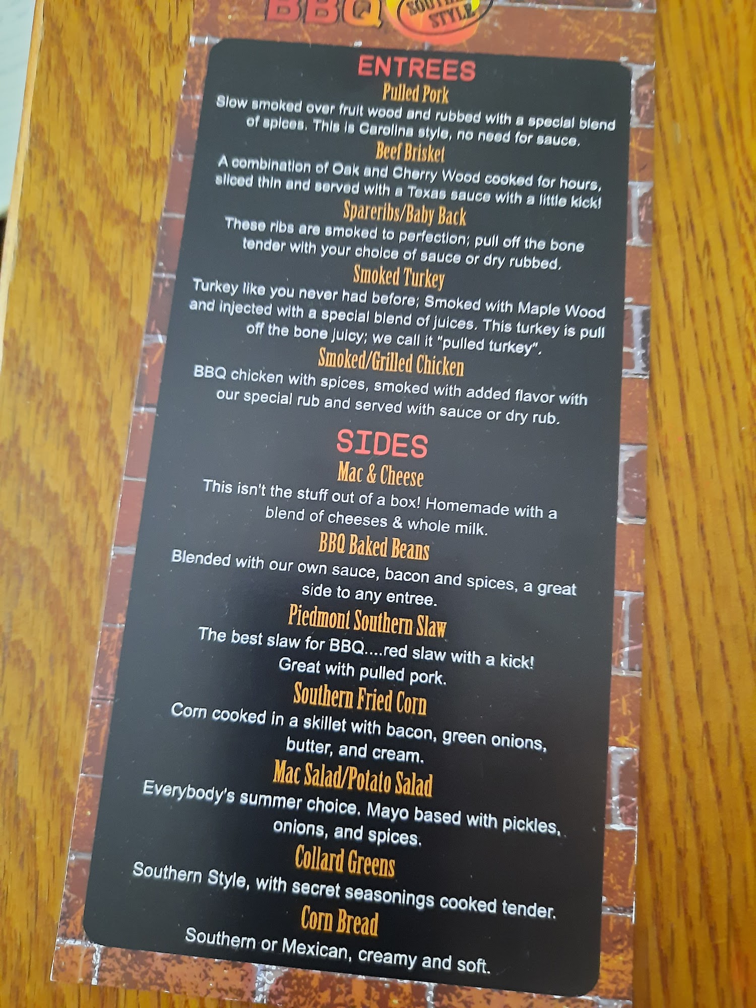 Firehouse BBQ Menu