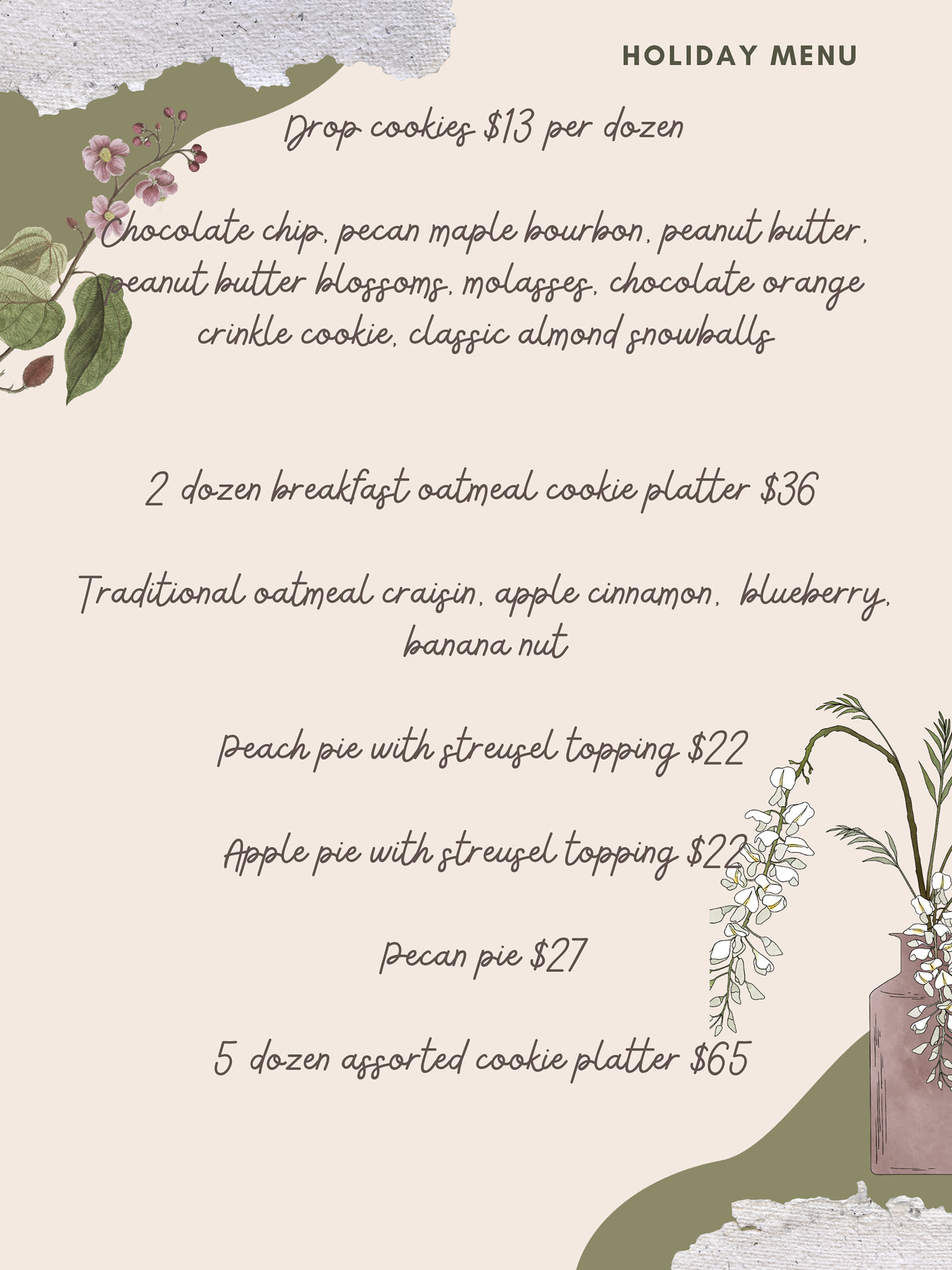 Mrs. Gorman's Cookies & Crumbs Menu