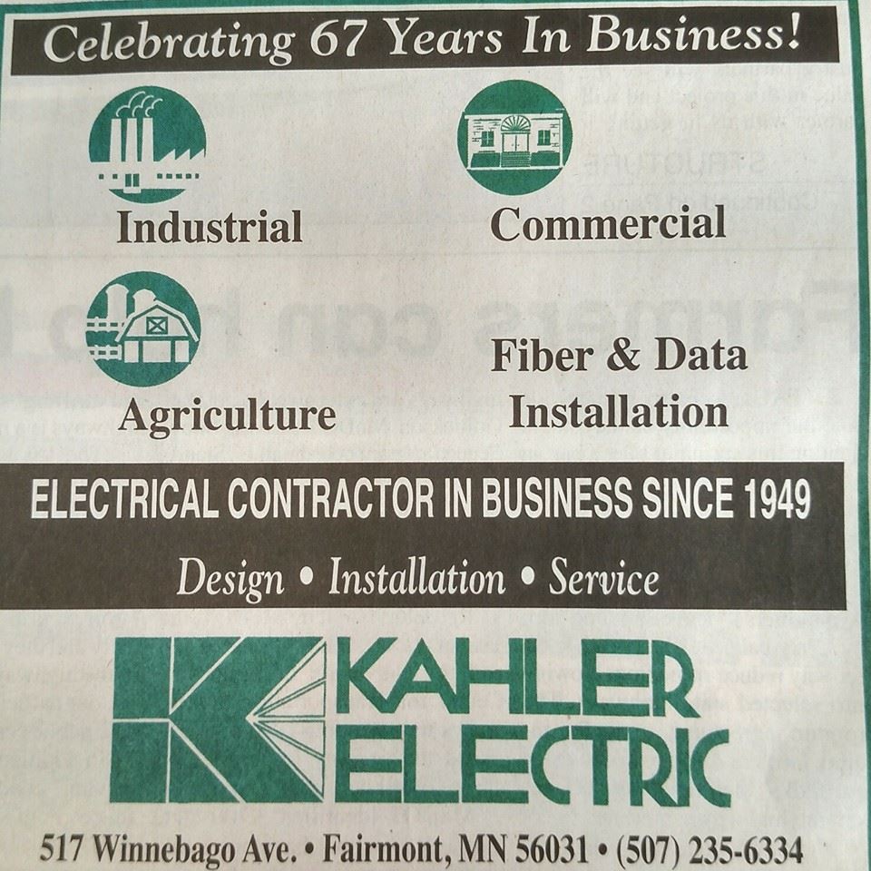 Kahler Electric Co. 517 Winnebago Ave, Fairmont Minnesota 56031