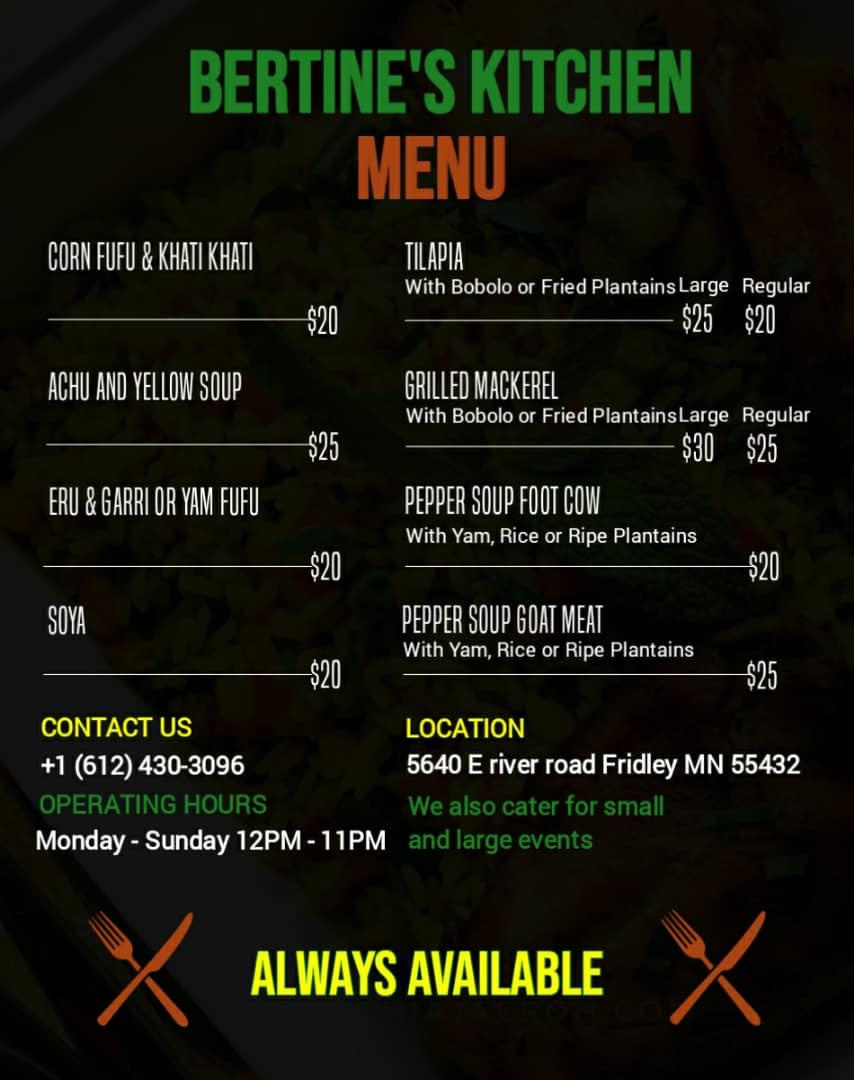 Bertine’s kitchen Menu