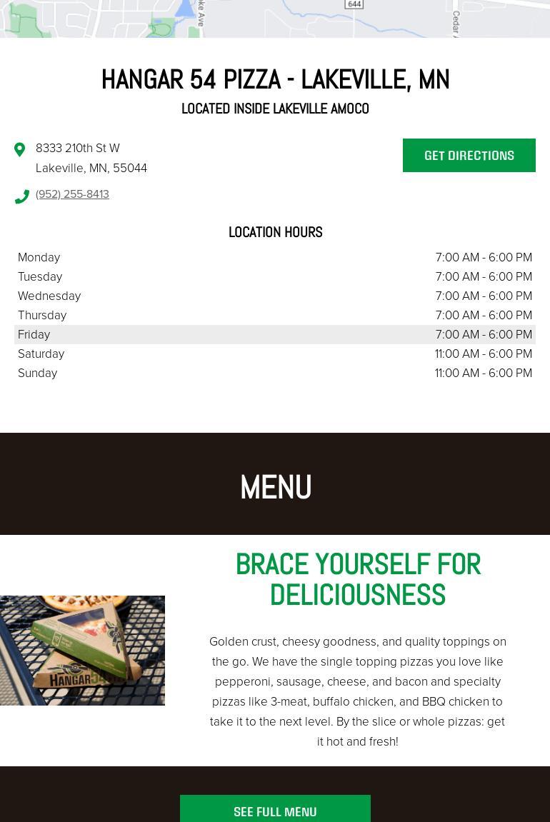 Hangar 54 Pizza Menu