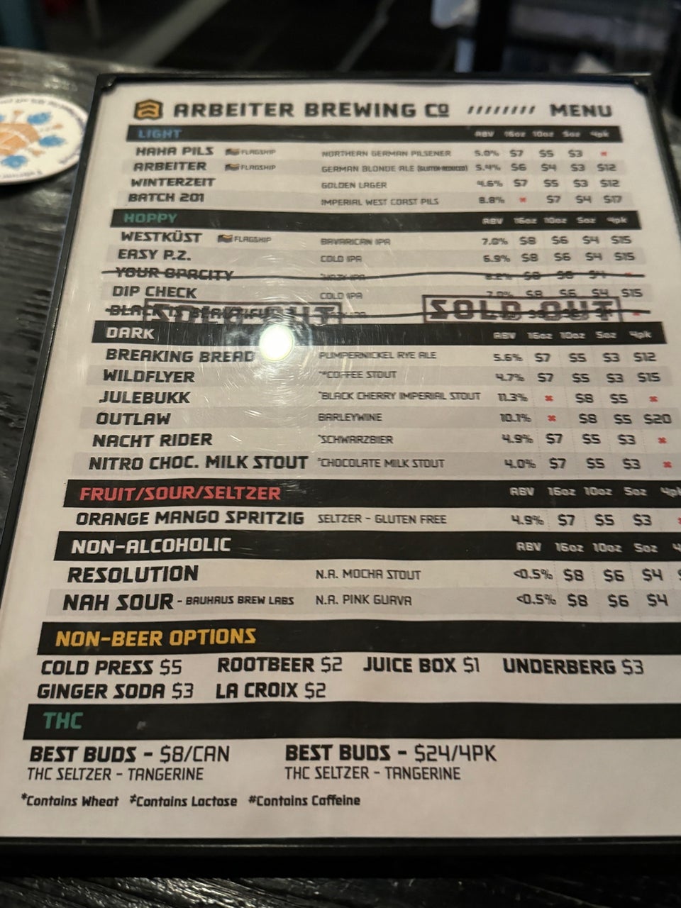 Arbeiter Brewing Company Menu