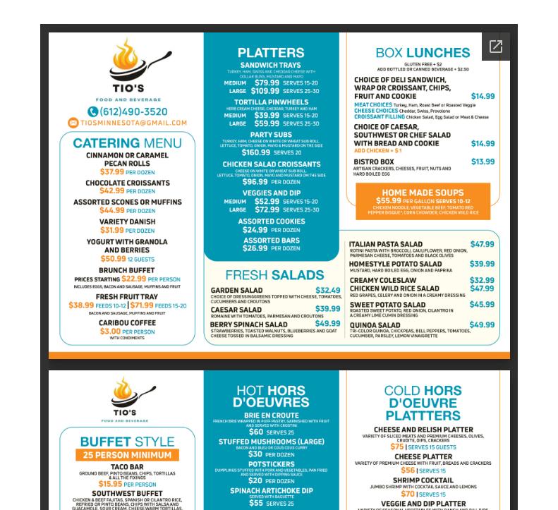 Tio's Food and Beverage Menu