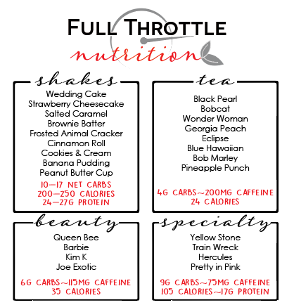 Full Throttle Nutrition Menu