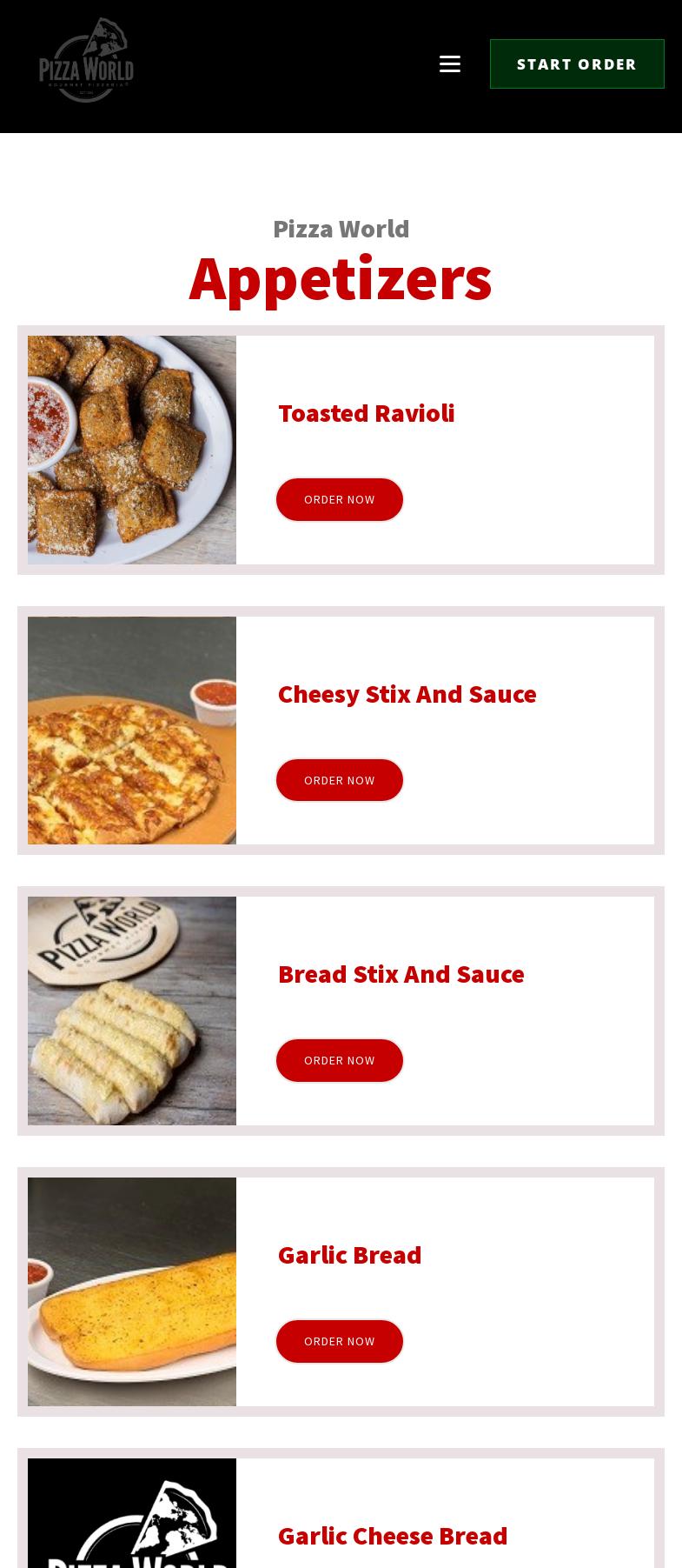 Pizza World Hideaway Marina Menu