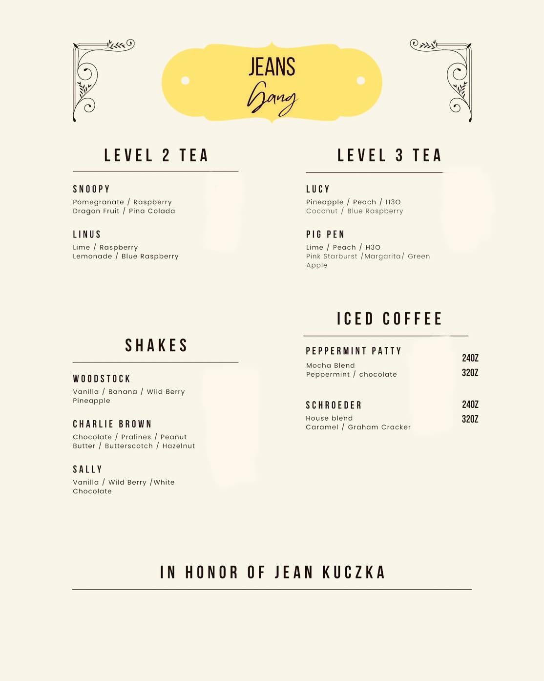 Five-0 Nutrition Menu