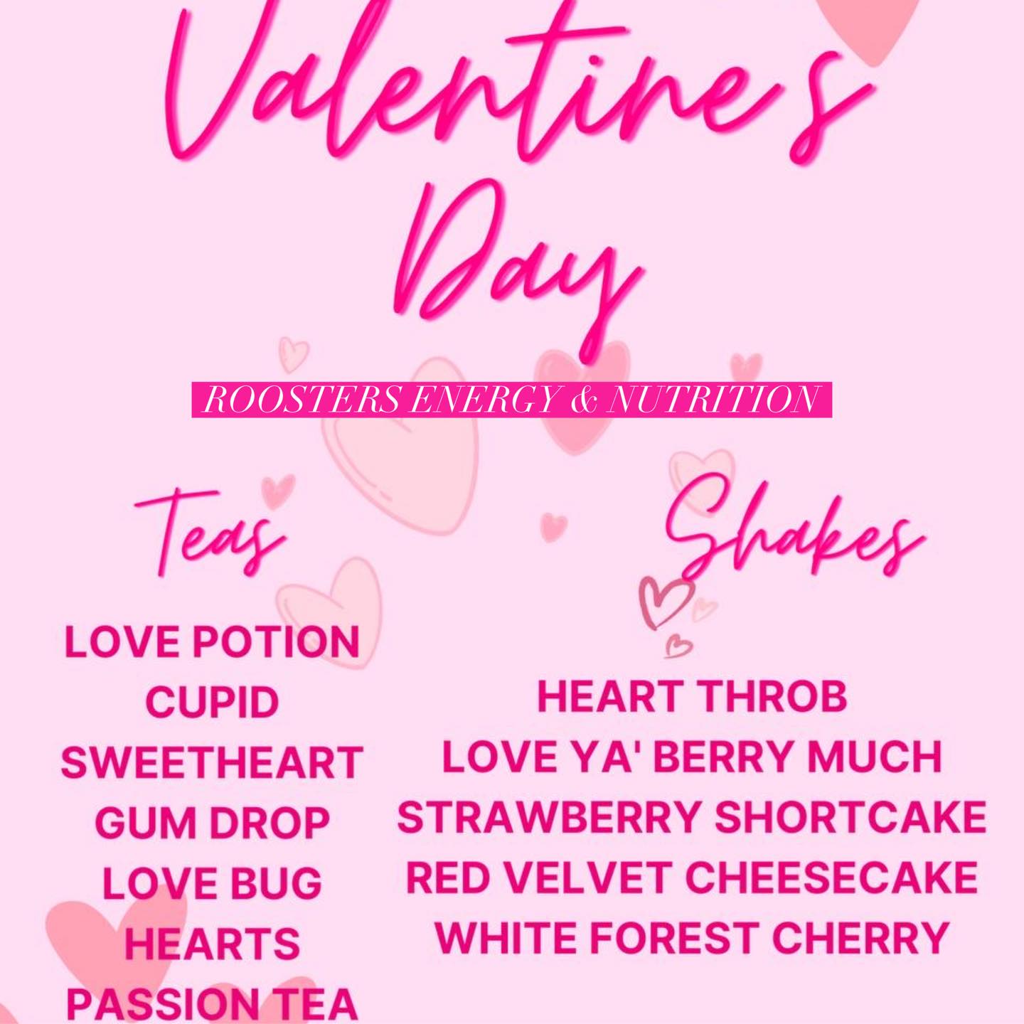 Roosters Energy and Nutrition Menu