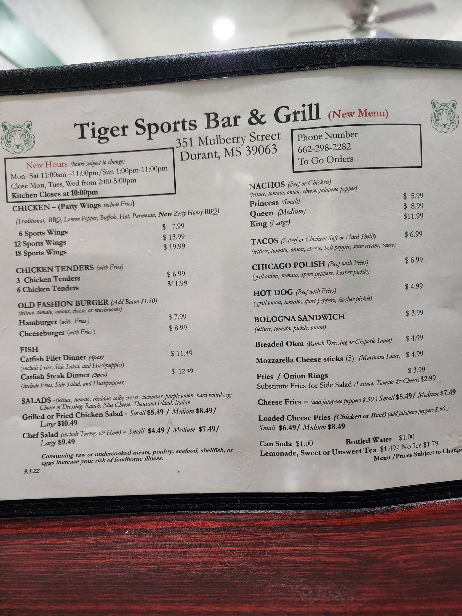 Tiger Sports Bar & Grill Menu
