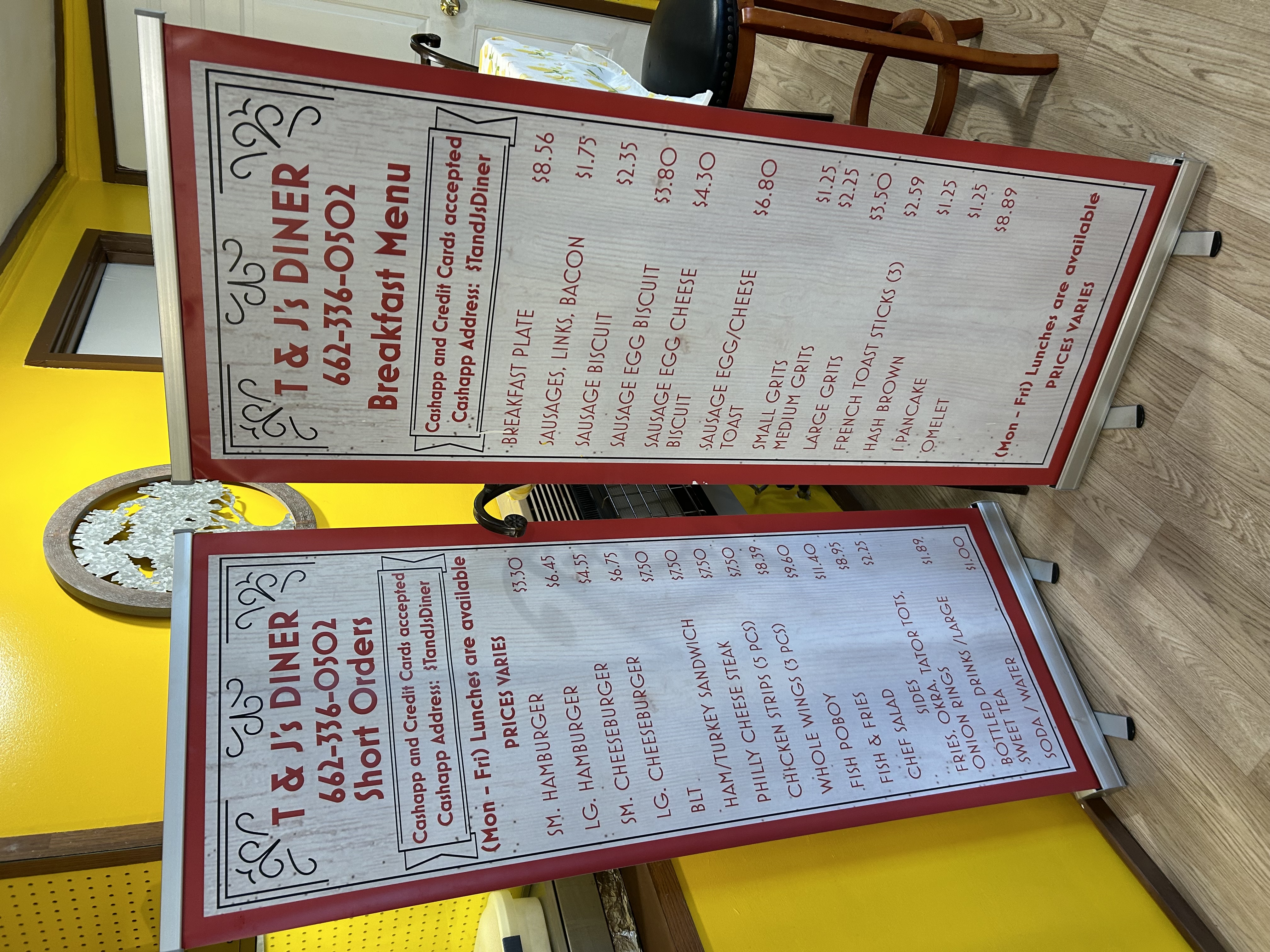 T & J's Diner Menu