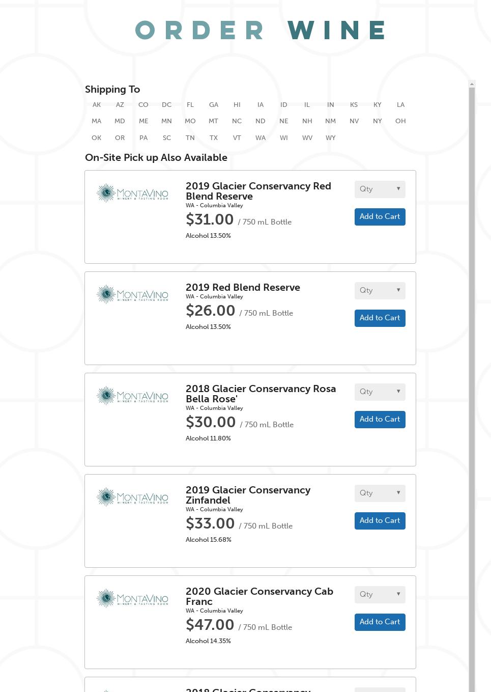 MontaVino Winery Menu