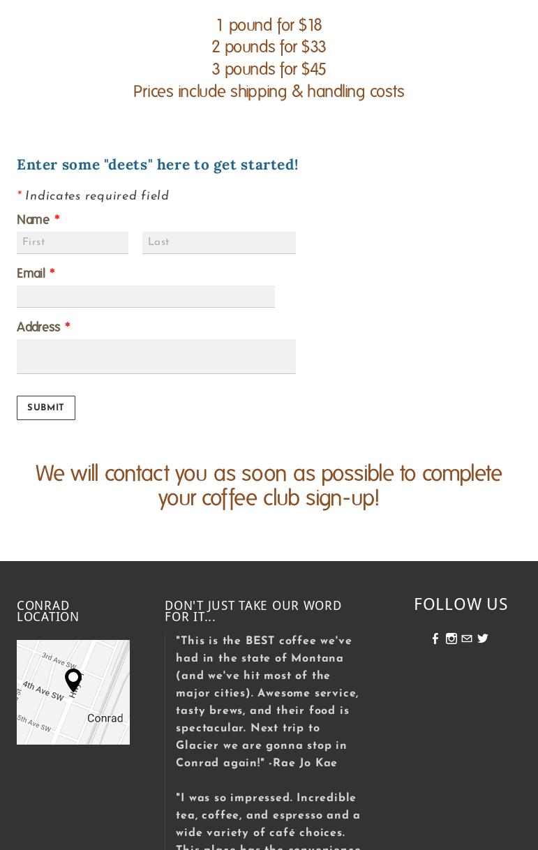 Folklore Coffee Valier Menu