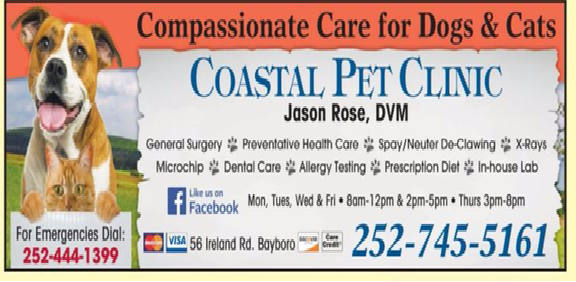 Coastal Pet Clinic 56 Ireland Rd, Bayboro North Carolina 28515