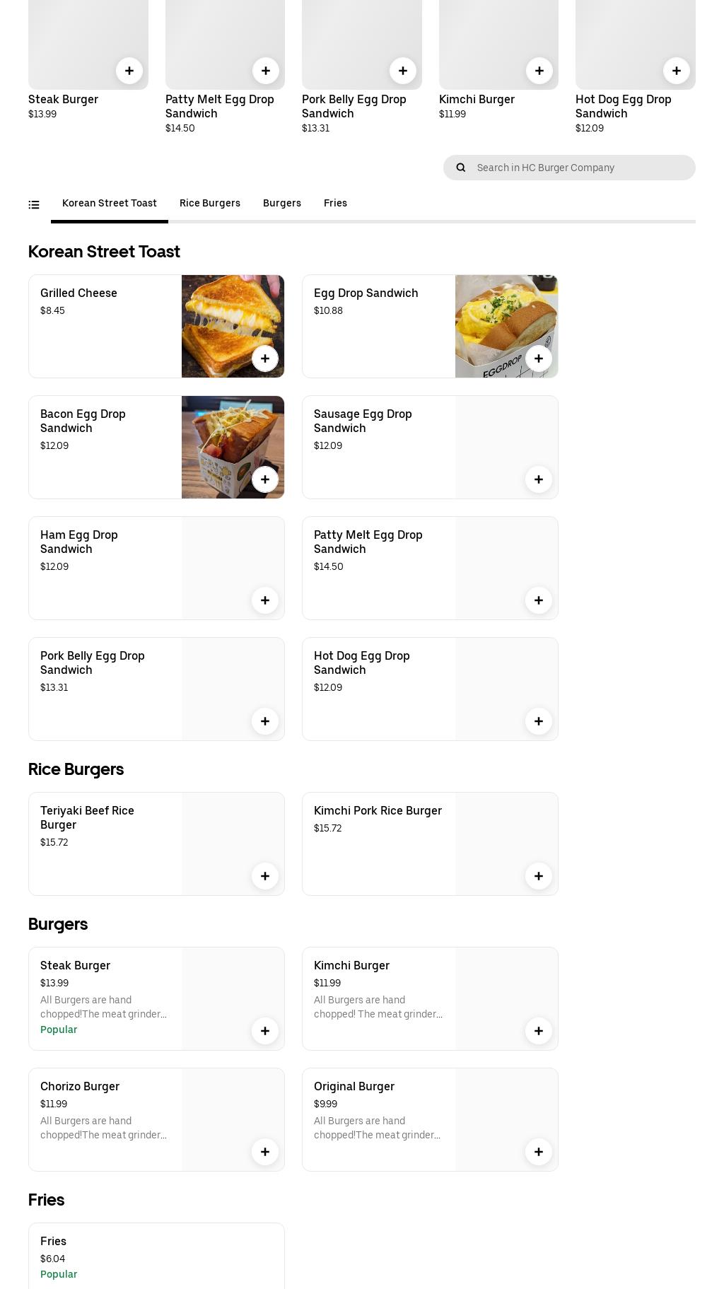 HC Burger Company Menu