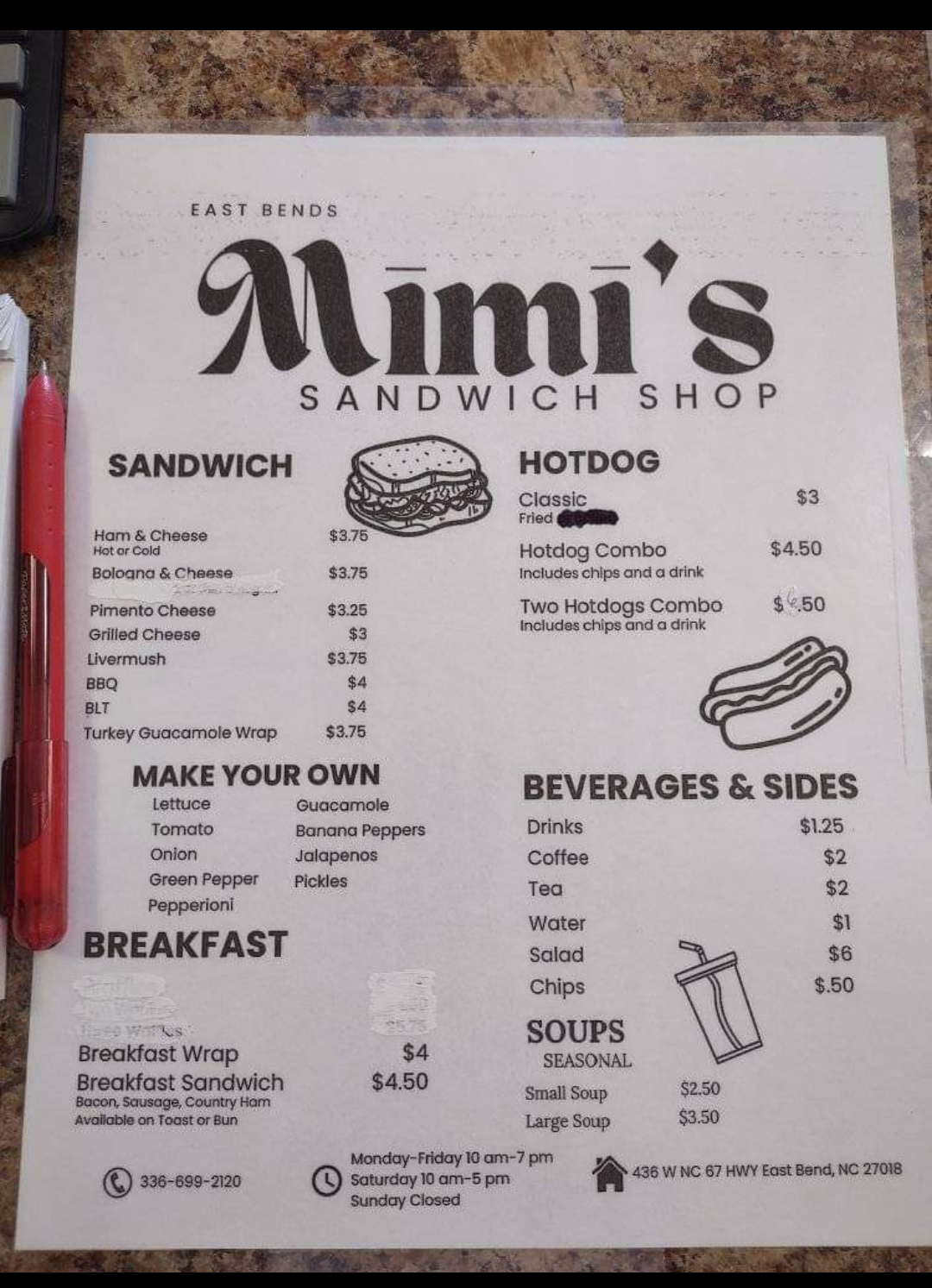 MIMI'S SANDWICH SHOP Menu
