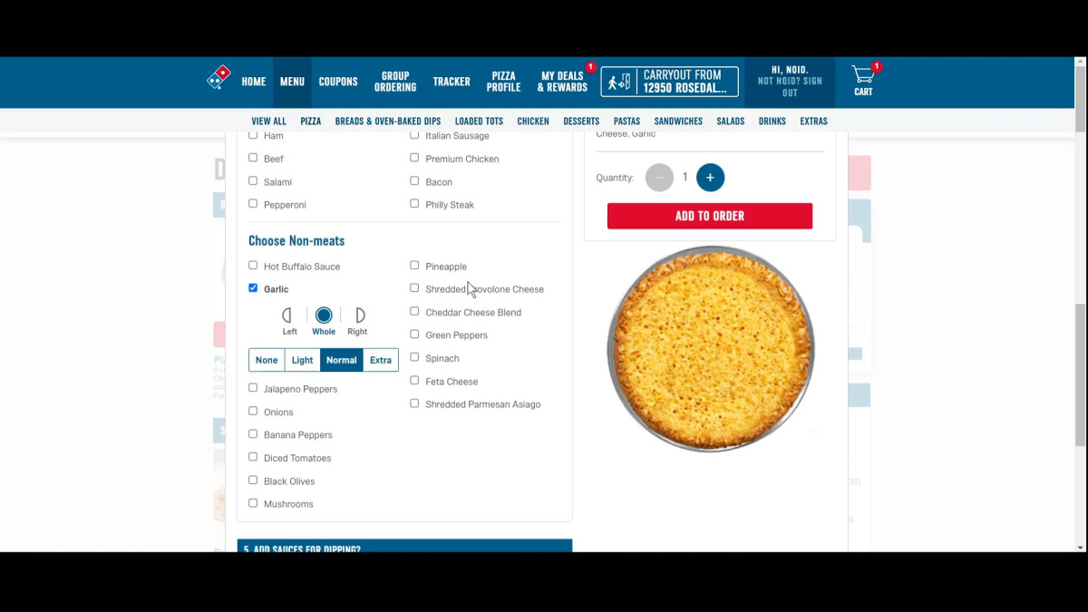 Domino's Pizza Menu