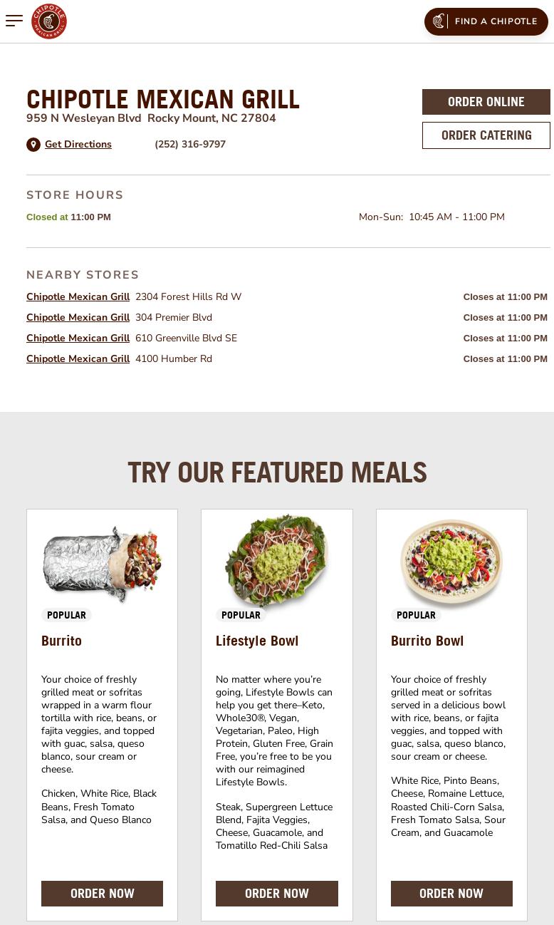 Chipotle Mexican Grill Menu