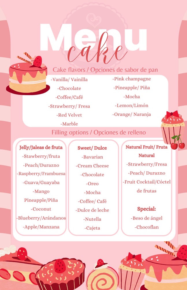 Tita's Cakes Menu