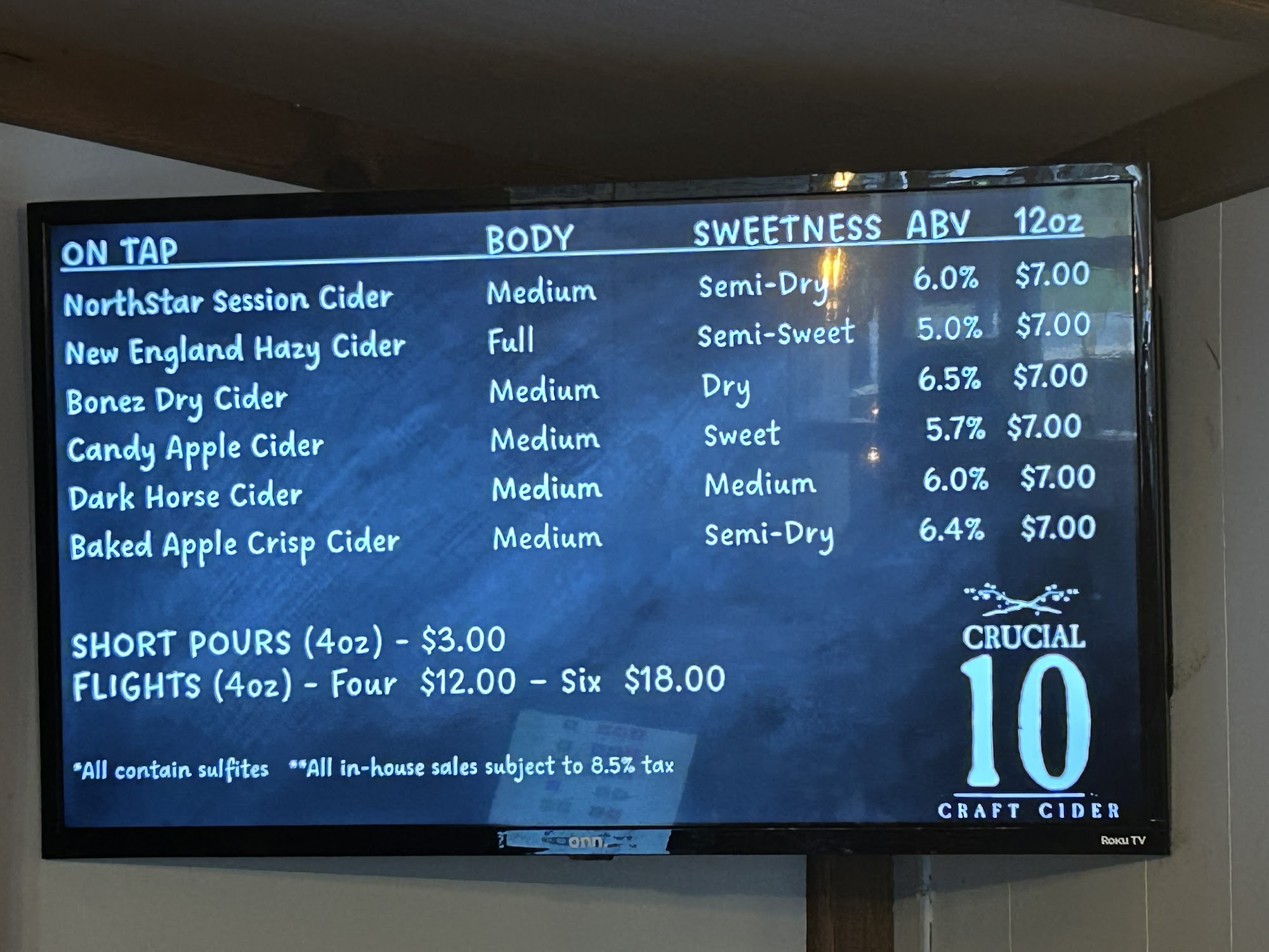 Crucial 10 Craft Cider Menu