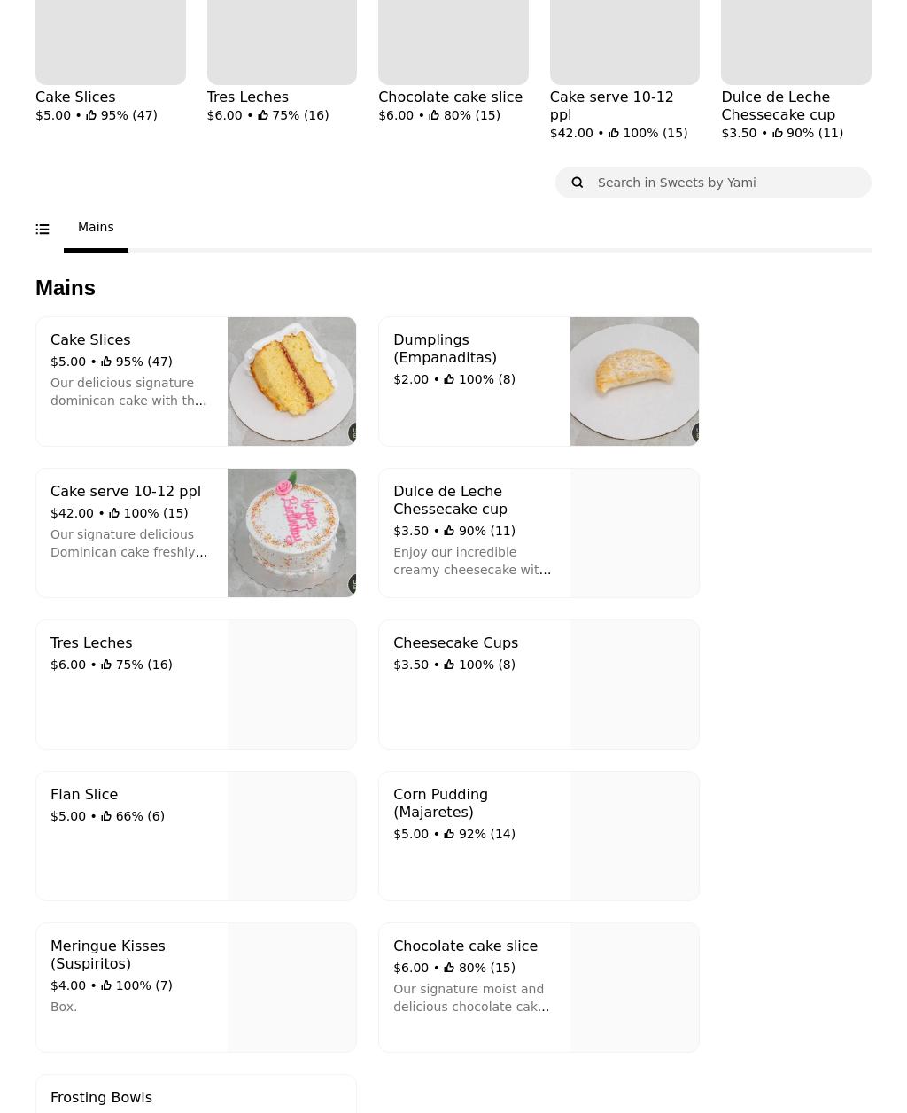 Sweets by Yami Dominican Cakes Menu