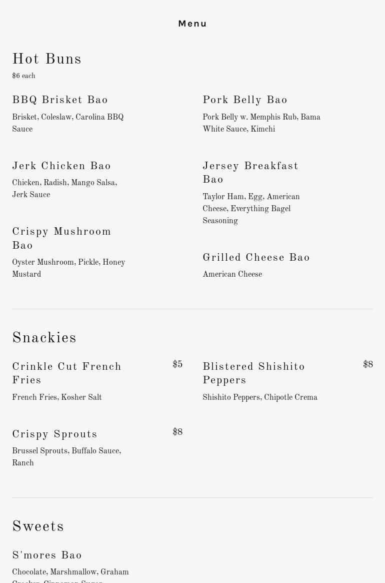 RainBao Food Truck Menu