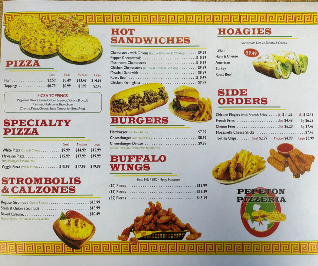 PEPETON PIZZERIA Menu