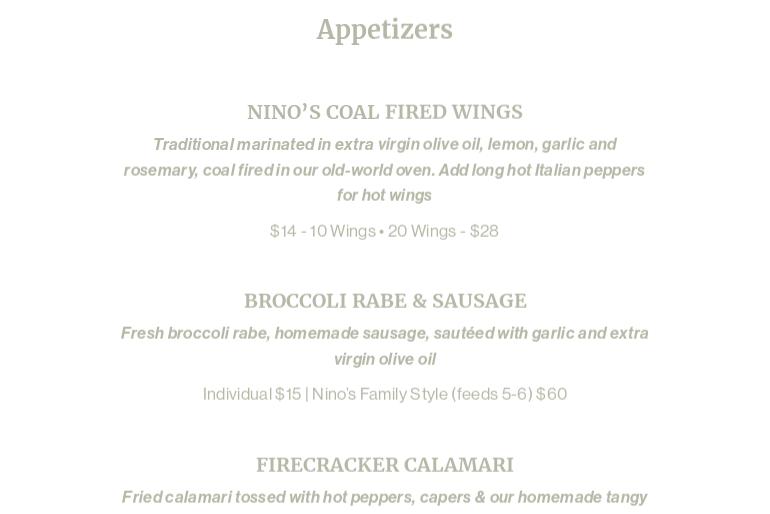 Ninos Bistro Express Menu