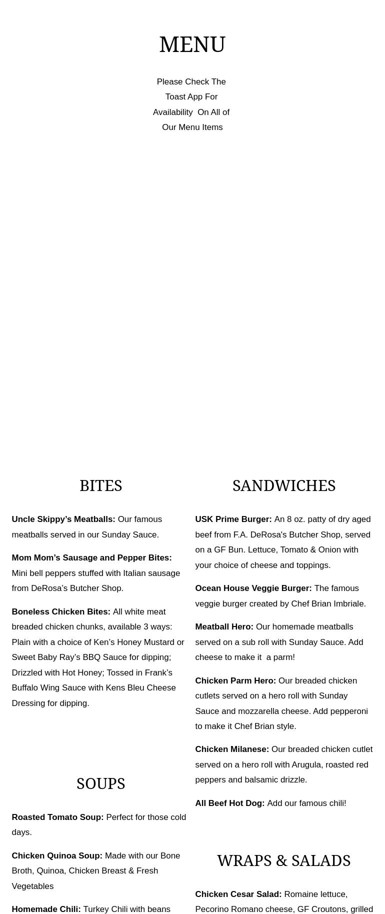 Uncle Skippy's Kitchen Menu