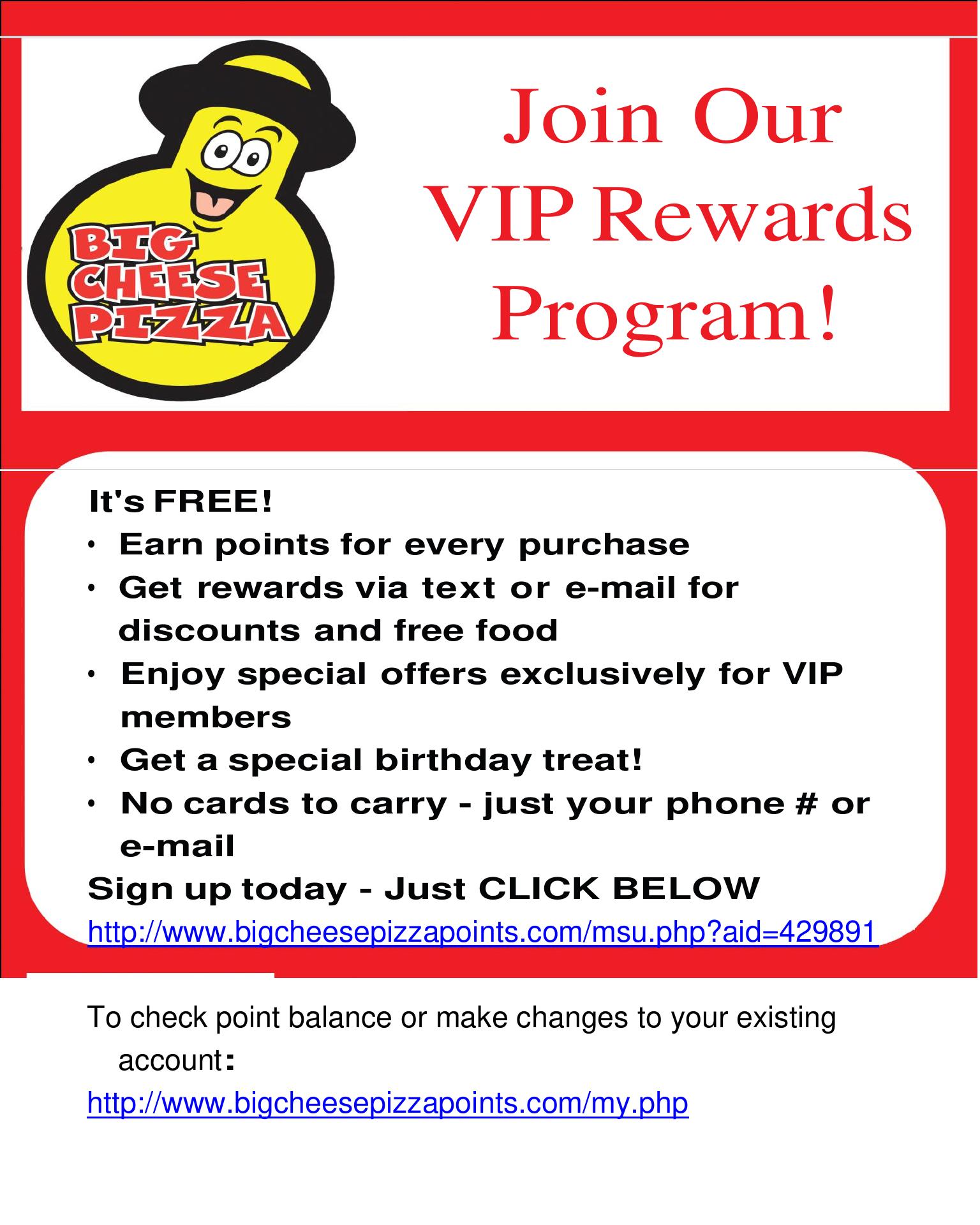 Big Cheese Pizza Menu