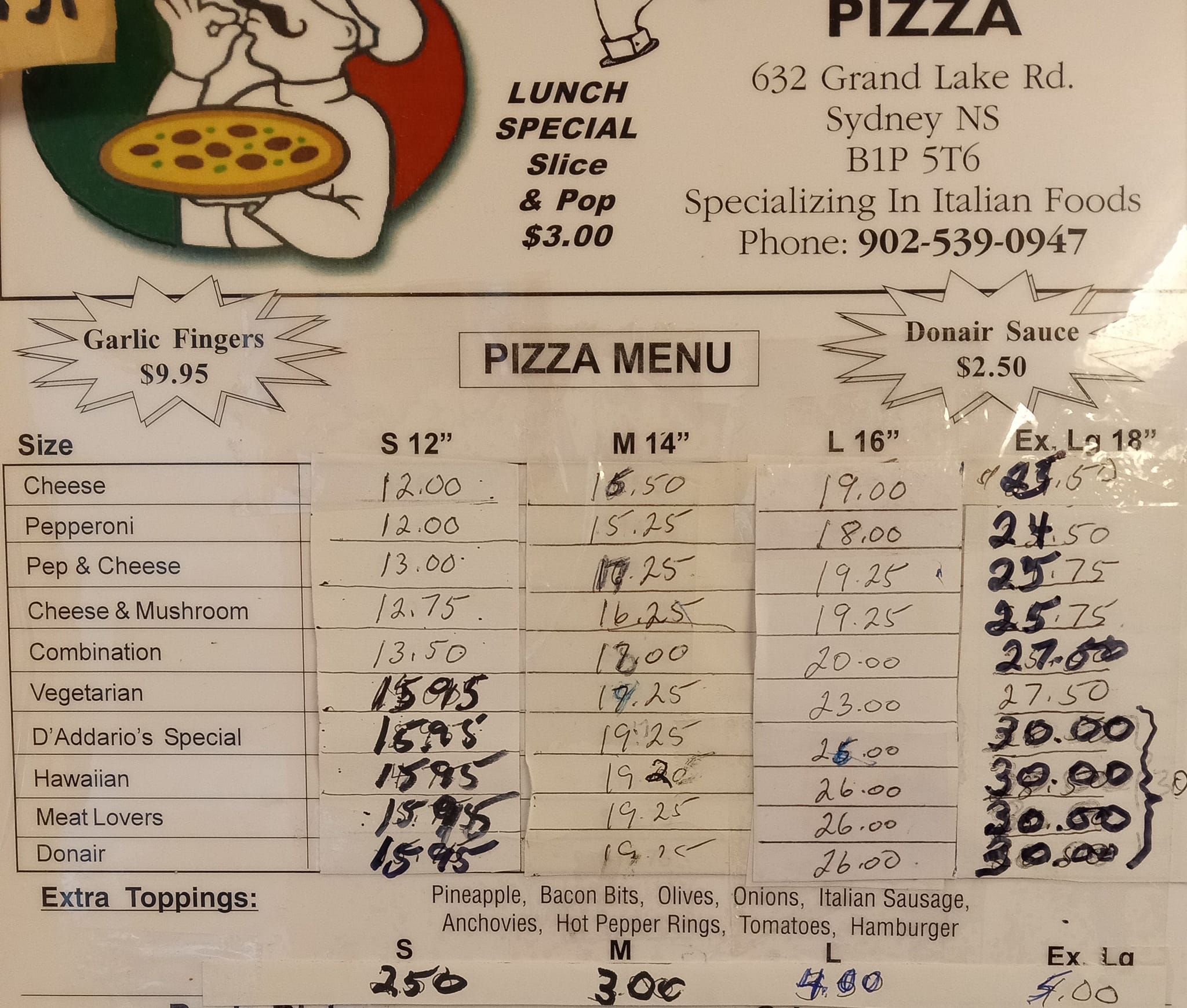 D'Addario's Pizza Menu