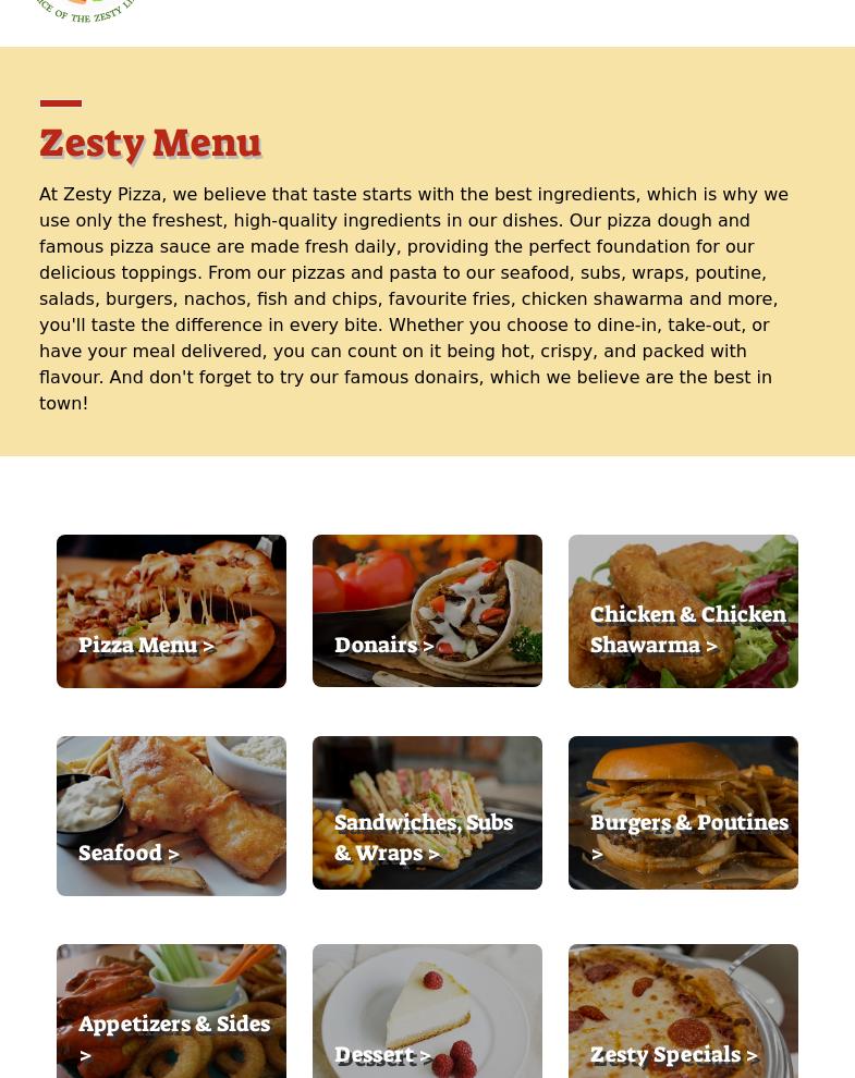 Zesty Pizza Menu