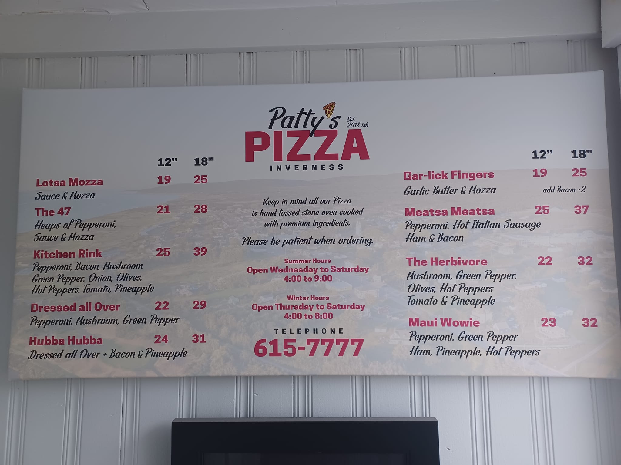 Patty's Pizza Menu