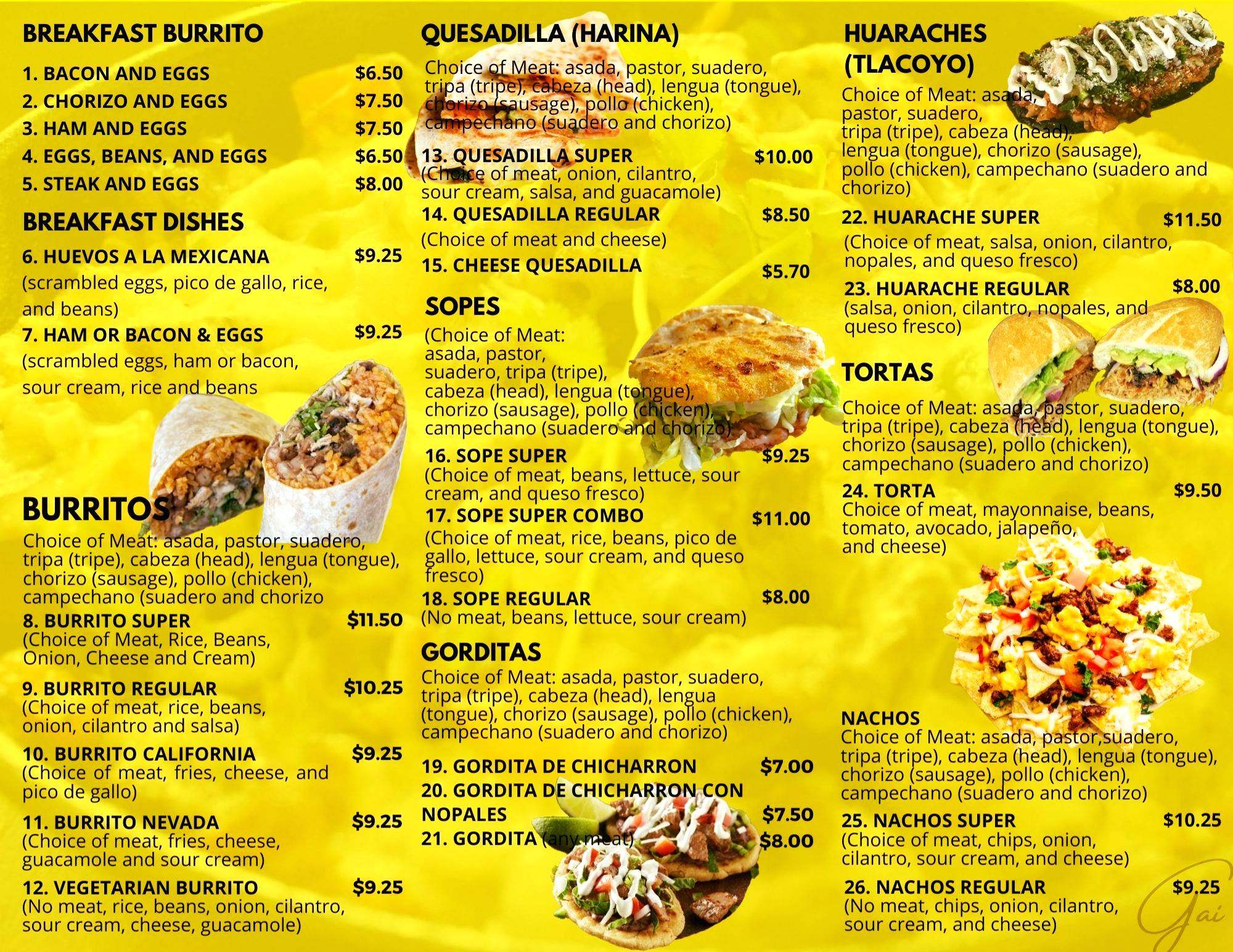 Taco's Luna Menu