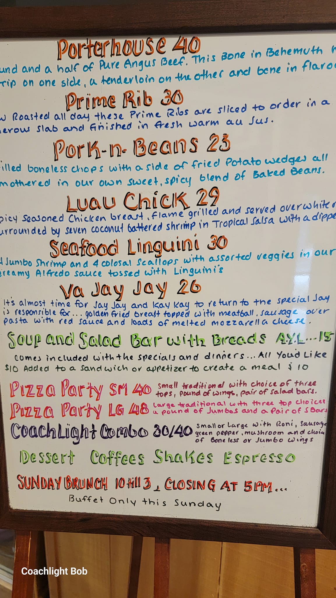 Coach Light Inn Pizza Menu