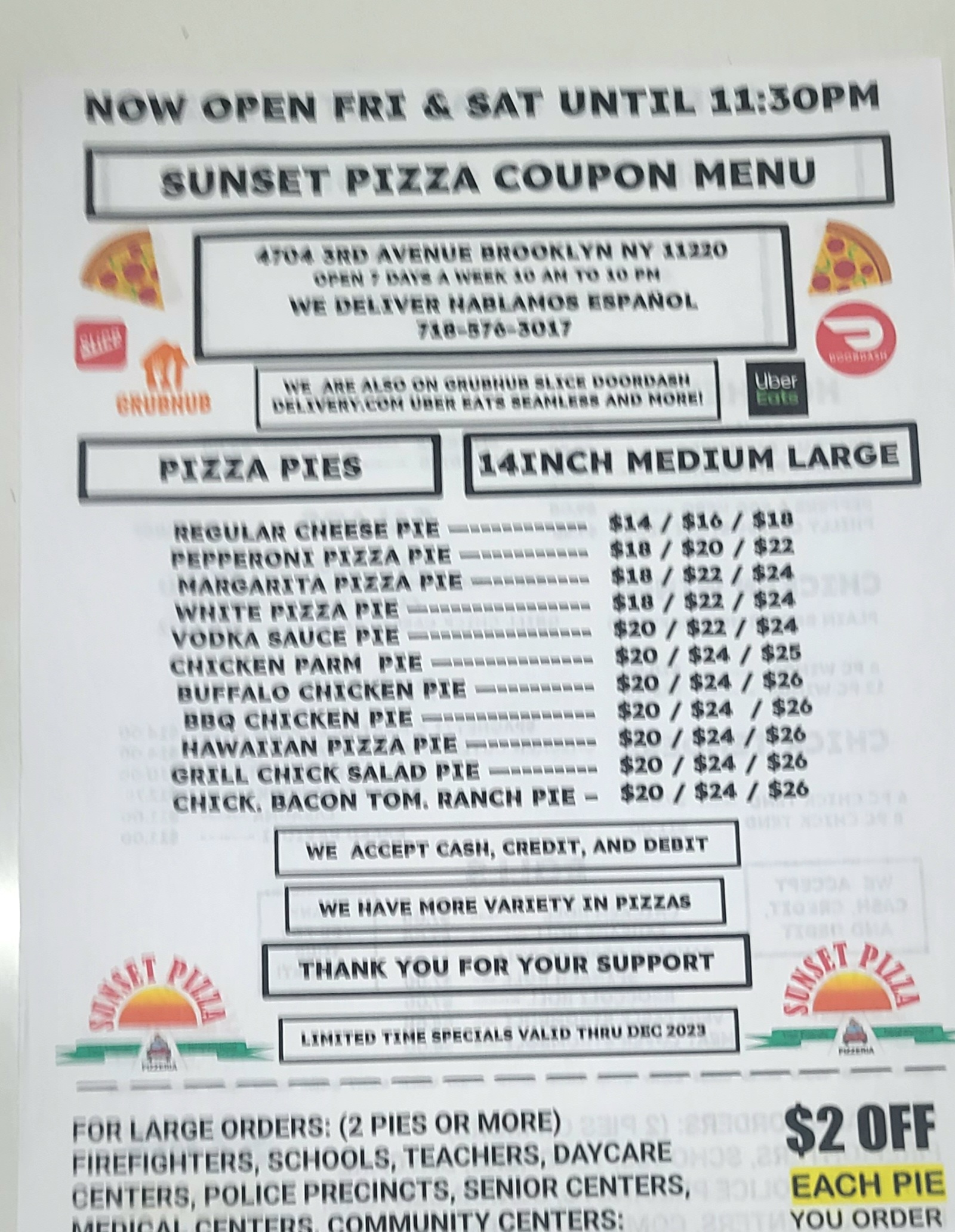Sunset Pizza 4704 3rd Ave, Brooklyn, NY 11220