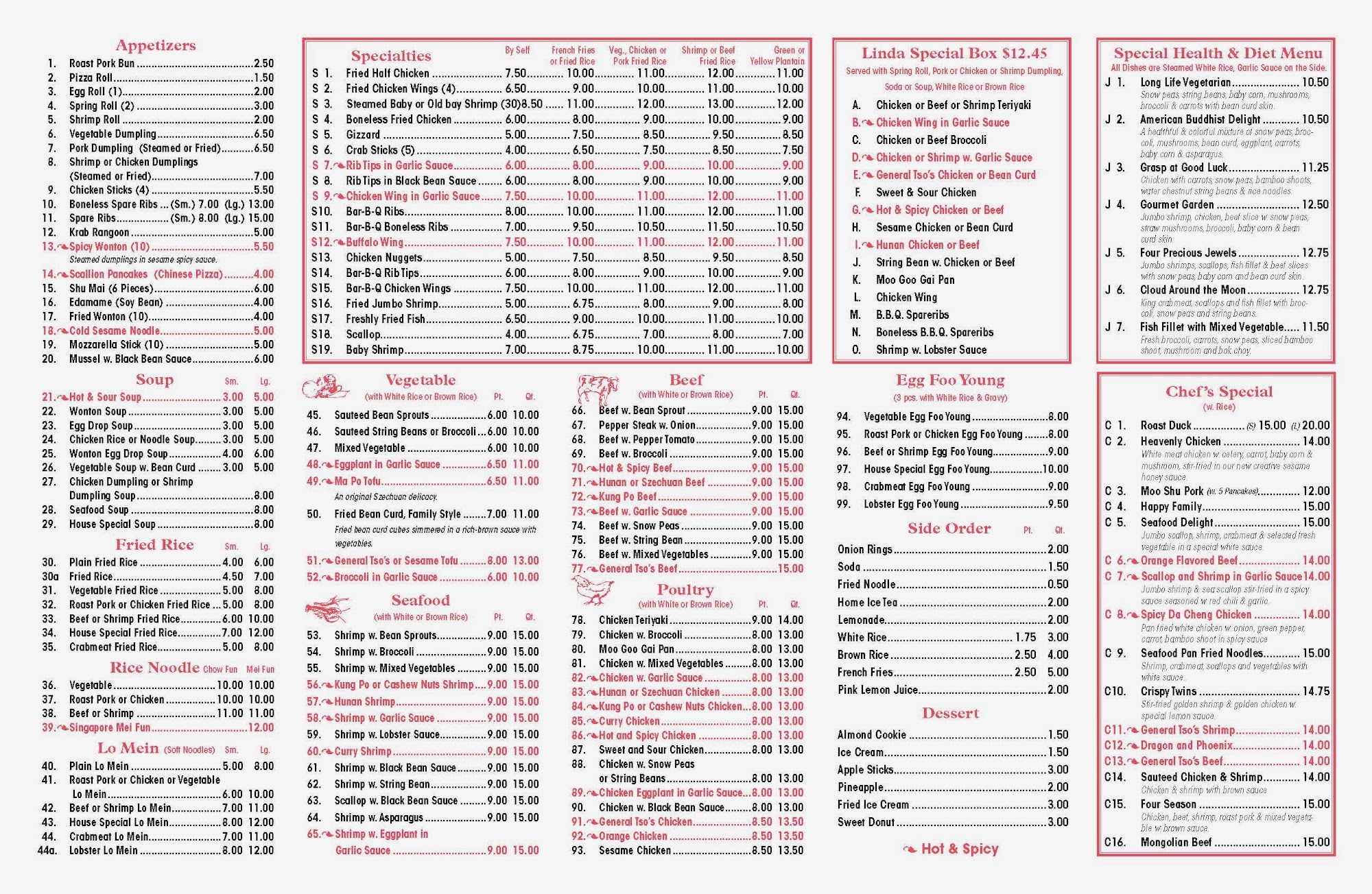 Linda Asian Kitchen Menu