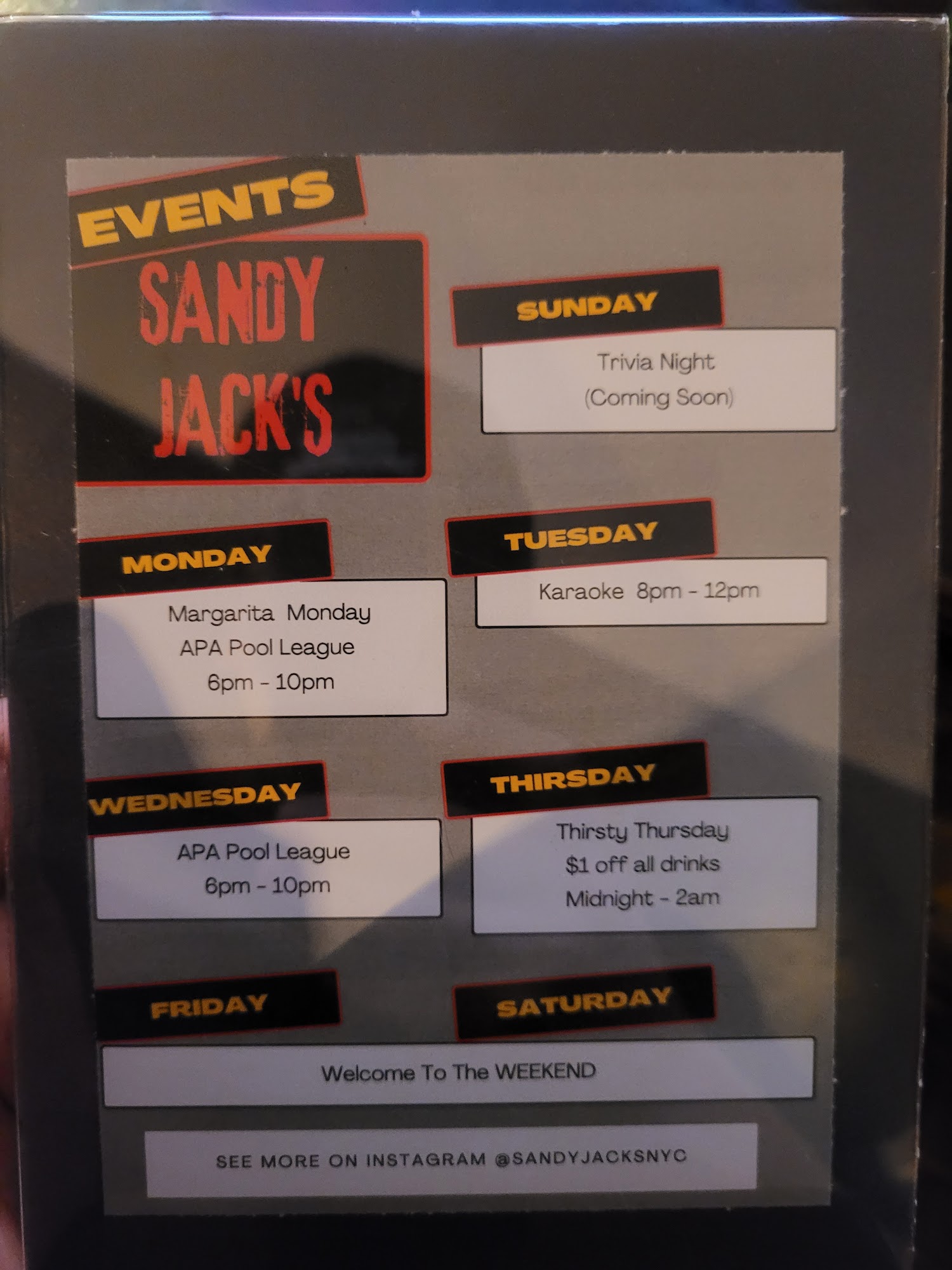Sandy Jack's Menu