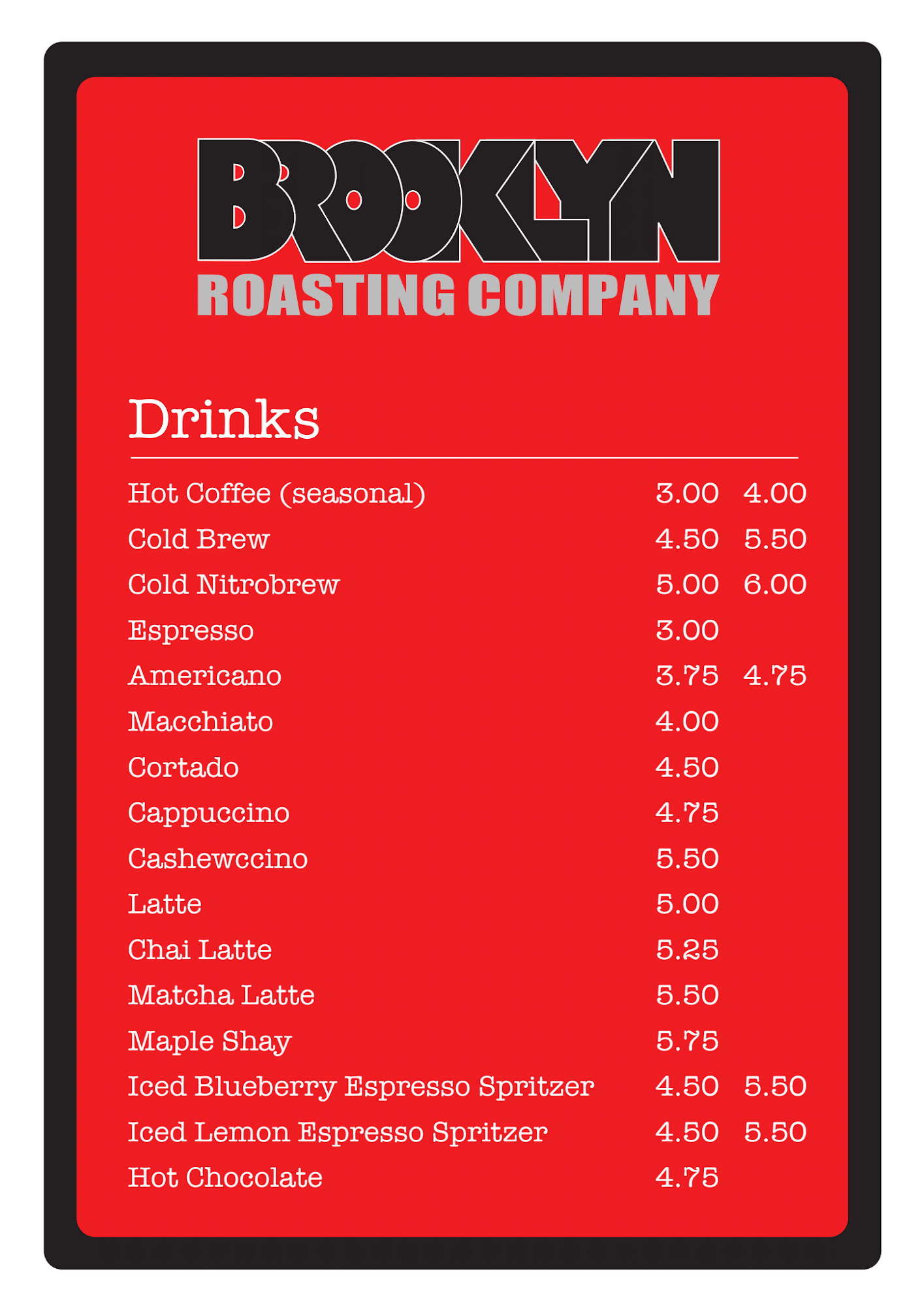 Brooklyn Roasting Company Menu