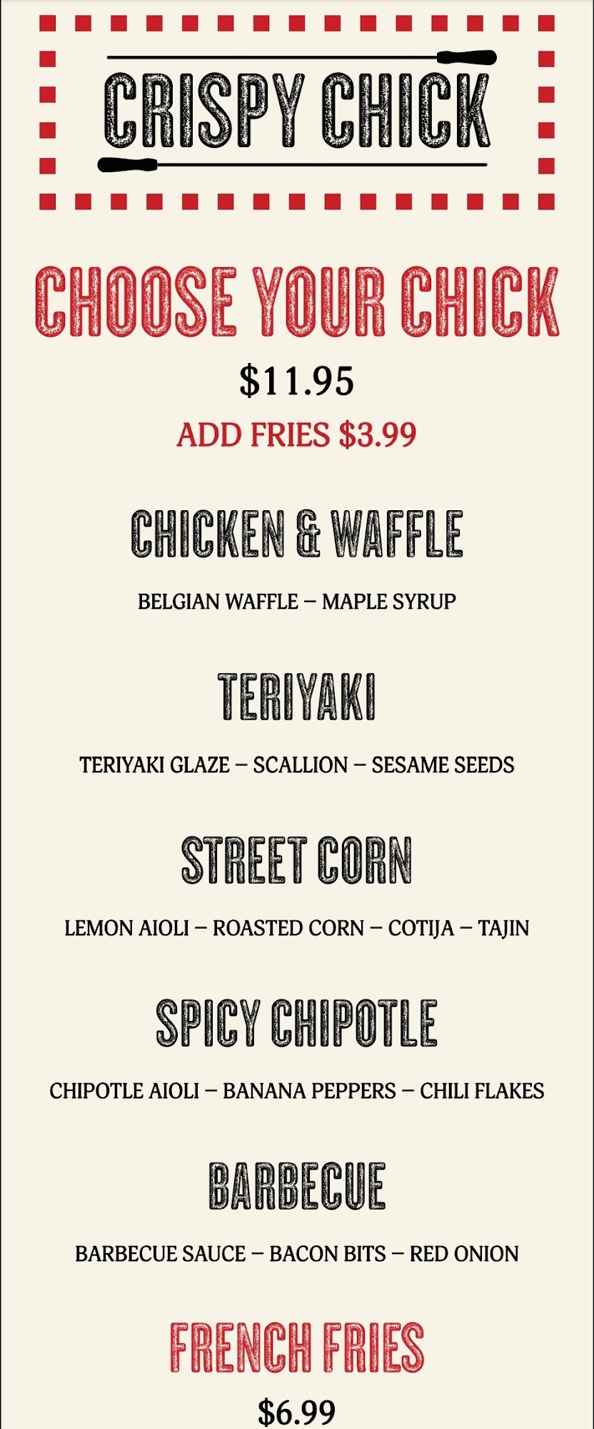 Crispy Chick Menu