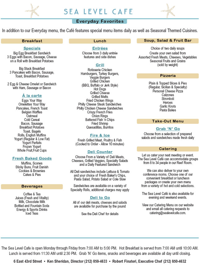 Sea Level Cafe Menu