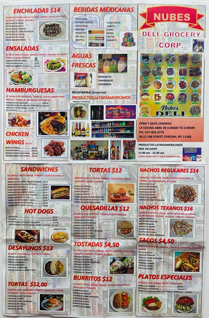 Nubes deli Menu